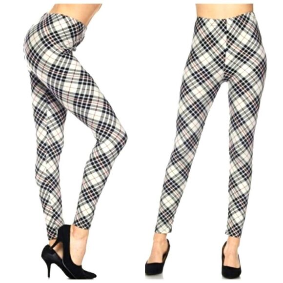 White/Black Angeled Plaid Leggings - Picture 8 of 15
